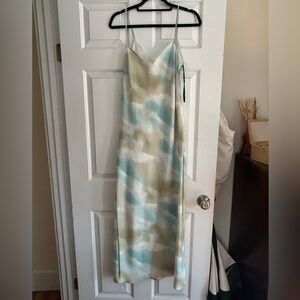 Forever 21 Pastel Watercolor Slip Dress in Pale Blue, Sage and Cream